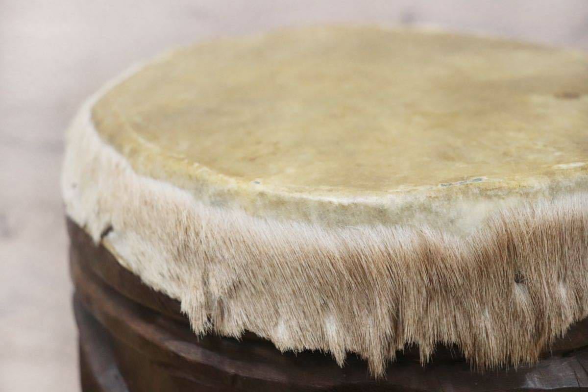 GMFH386○民族楽器 ドラム アフリカ 彫刻 トム 本革 オブジェ 美術品 飾り 置き物 展示品