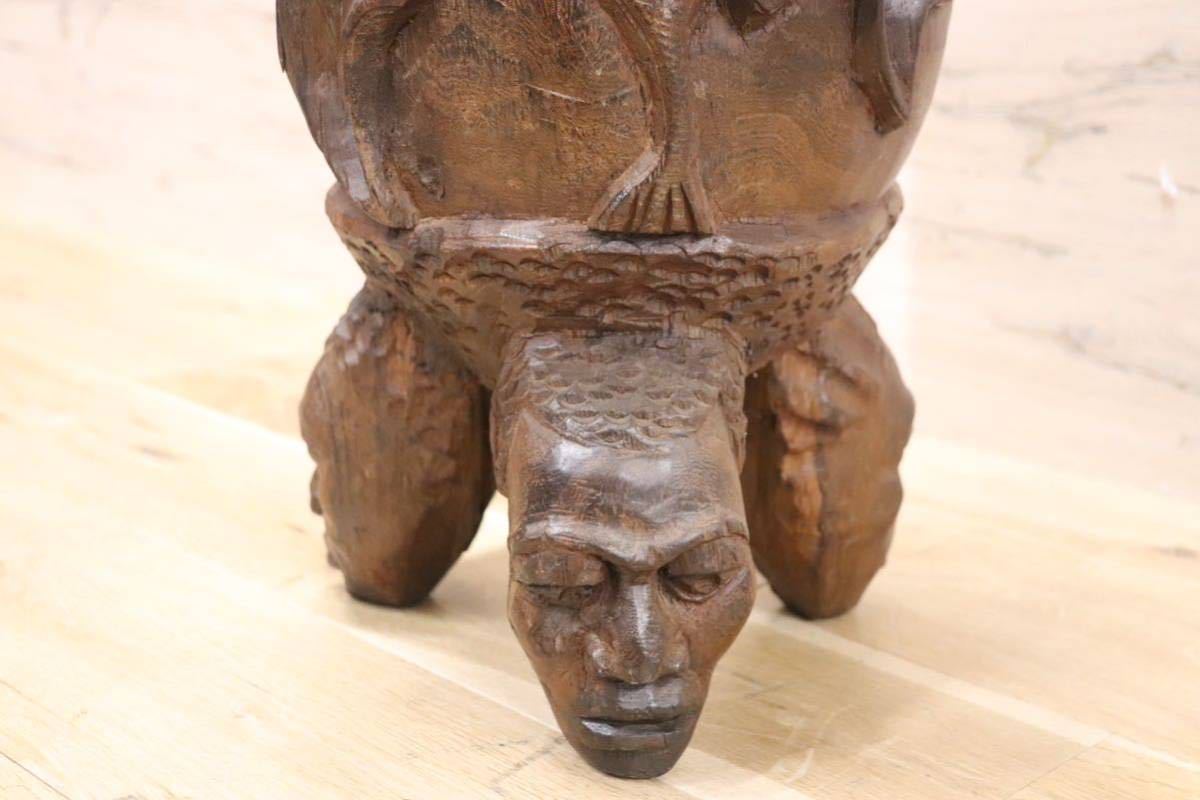 GMFH386○民族楽器 ドラム アフリカ 彫刻 トム 本革 オブジェ 美術品 飾り 置き物 展示品