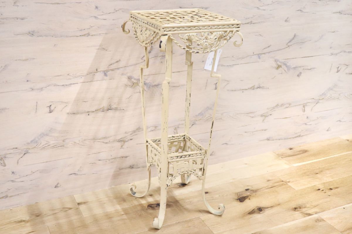 GMFH386○イタリア製 花台 飾り台 シャビー 電話台 西洋 アンティーク ベージュ 展示品