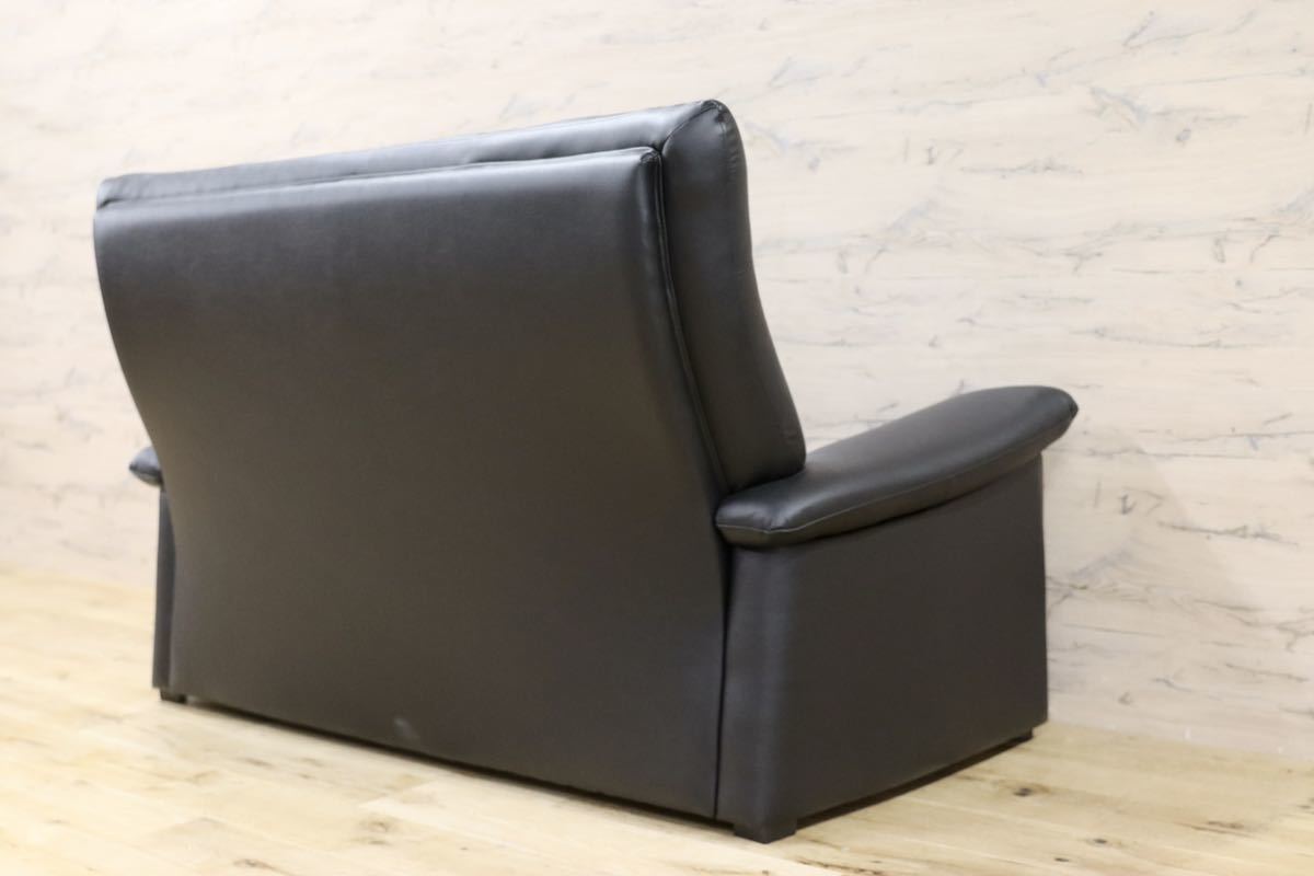 GMFN283○アサヒ 2人掛けソファ ラブソファ 2シーター 黒 合皮 長椅子 リビング チェア 展示品 検)カリモク チターノ