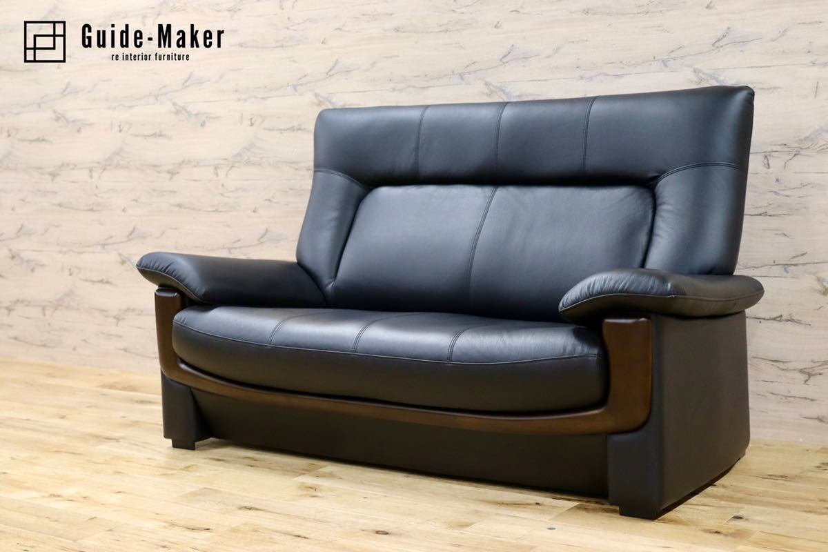 GMFN283○アサヒ 2人掛けソファ ラブソファ 2シーター 黒 合皮 長椅子 リビング チェア 展示品 検)カリモク チターノ