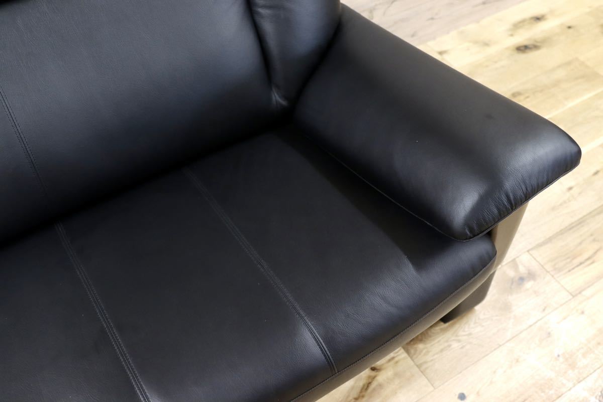 GMFN283○アサヒ 2人掛けソファ ラブソファ 2シーター 黒 合皮 長椅子 リビング チェア 展示品 検)カリモク チターノ