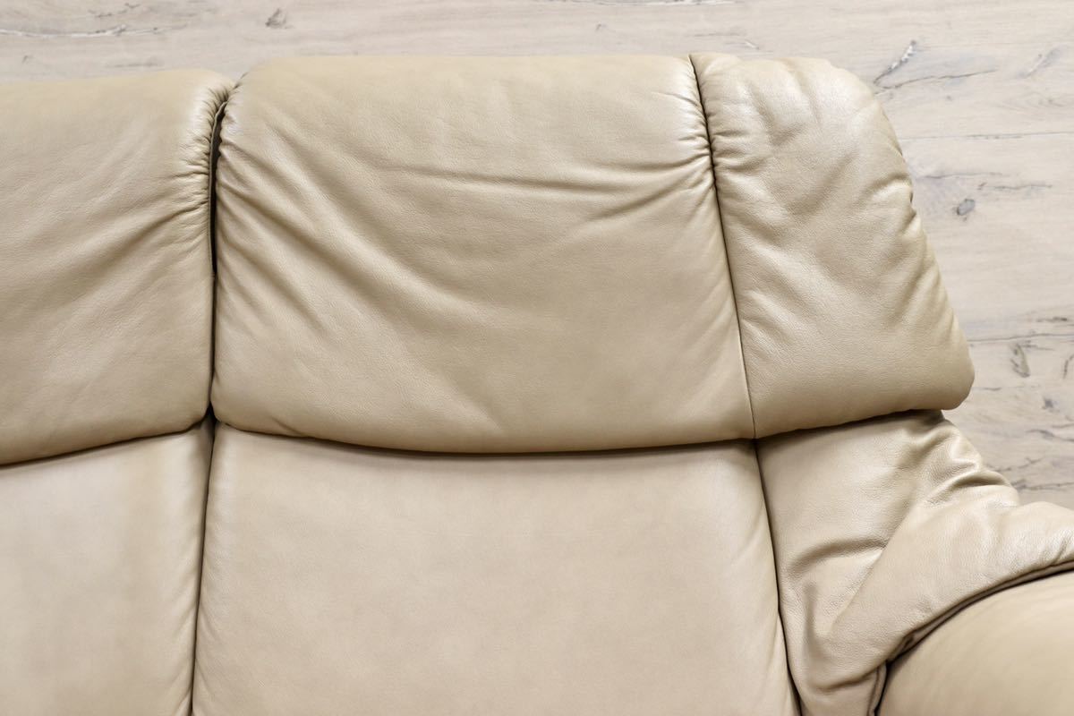 GMFH438○EKORNES / エコーネス エルドラド 2人掛けソファ ラブソファ 北欧 ノルウェー ベージュ 総革 最高級 定価約62万 美品