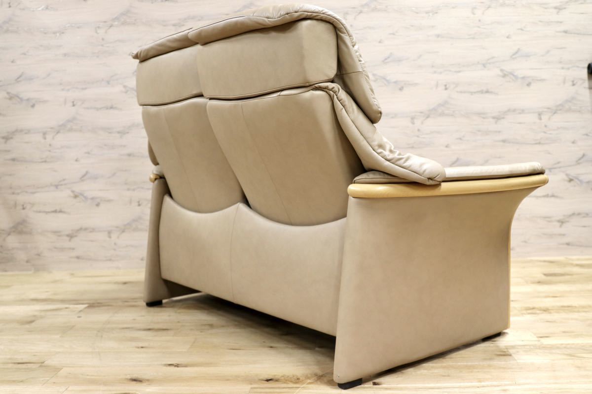GMFH438○EKORNES / エコーネス エルドラド 2人掛けソファ ラブソファ 北欧 ノルウェー ベージュ 総革 最高級 定価約62万 美品