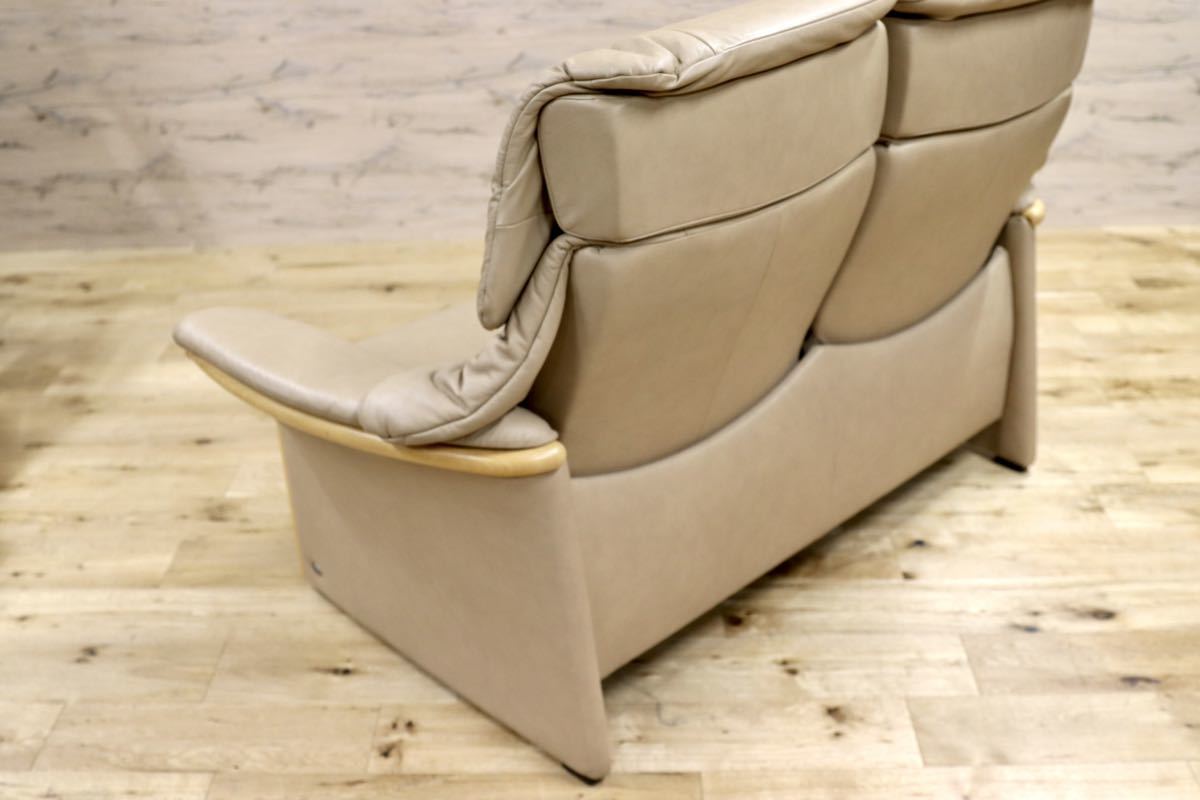 GMFH438○EKORNES / エコーネス エルドラド 2人掛けソファ ラブソファ 北欧 ノルウェー ベージュ 総革 最高級 定価約62万 美品