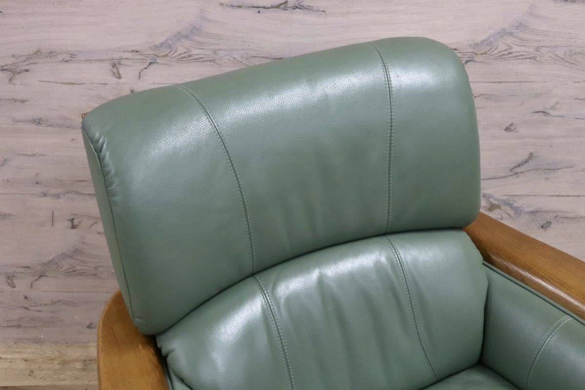 GMFN294○浜本工芸 / HAMAMOTO 1人掛けソファ シングルソファ 回転椅子 パーソナルチェア 本革 グリーン 国産家具 定価約15万