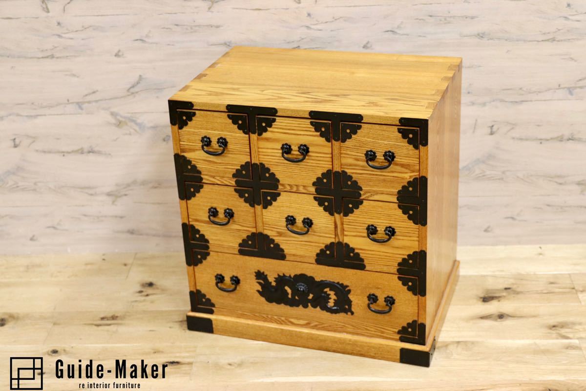 GMFS365○薬箱 小引き出し 収納家具 無垢材 楢材 昭和レトロ 小箪笥 時代箪笥 小物入れ アンティーク 工房家具