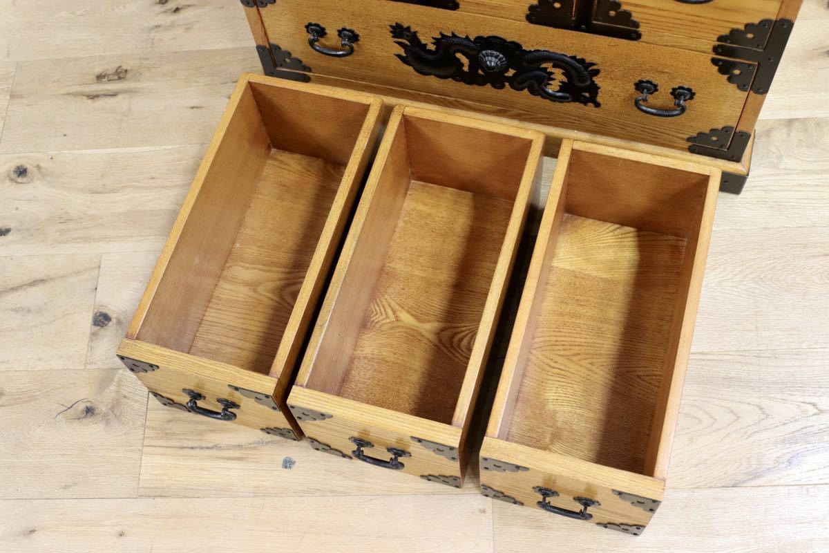 GMFS365○薬箱 小引き出し 収納家具 無垢材 楢材 昭和レトロ 小箪笥 時代箪笥 小物入れ アンティーク 工房家具