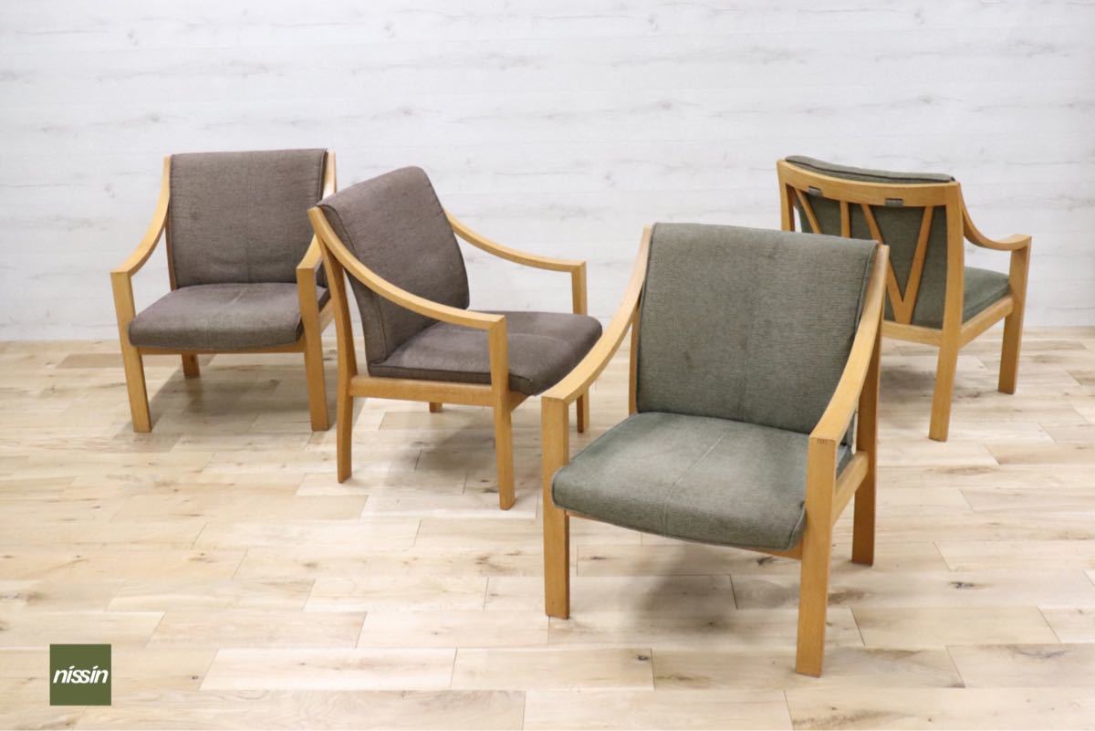 GMDH1 ○ nissin / 日進木工 アームチェア 4脚セット 椅子 ダイニングチェア オーク材 北欧 古民家 ビンテージ 検)キツツキ シラカワ 飛騨