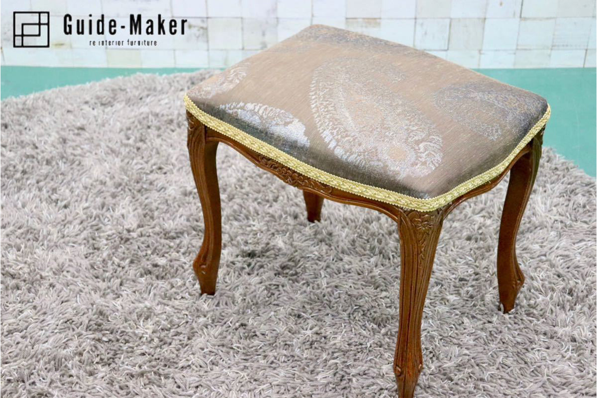 GMFT409○イタリア製 輸入家具 スツール 腰掛け ファブリック ブナ材 猫脚 エレガント アンティーク調 展示品