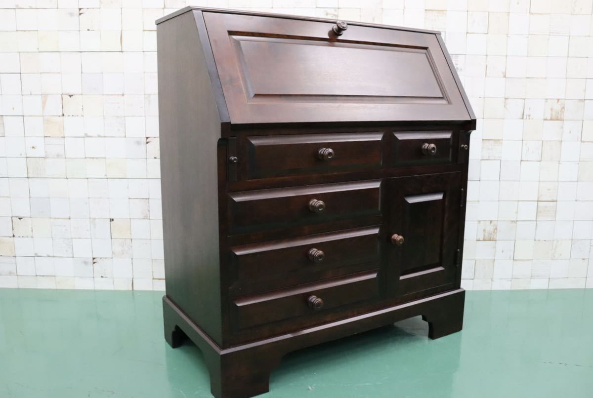 GMFK175○北海道民芸家具 ライティングビューロー デスク 学習机 書斎机 作業台 アンティーク 無垢 和モダン 定価約32万