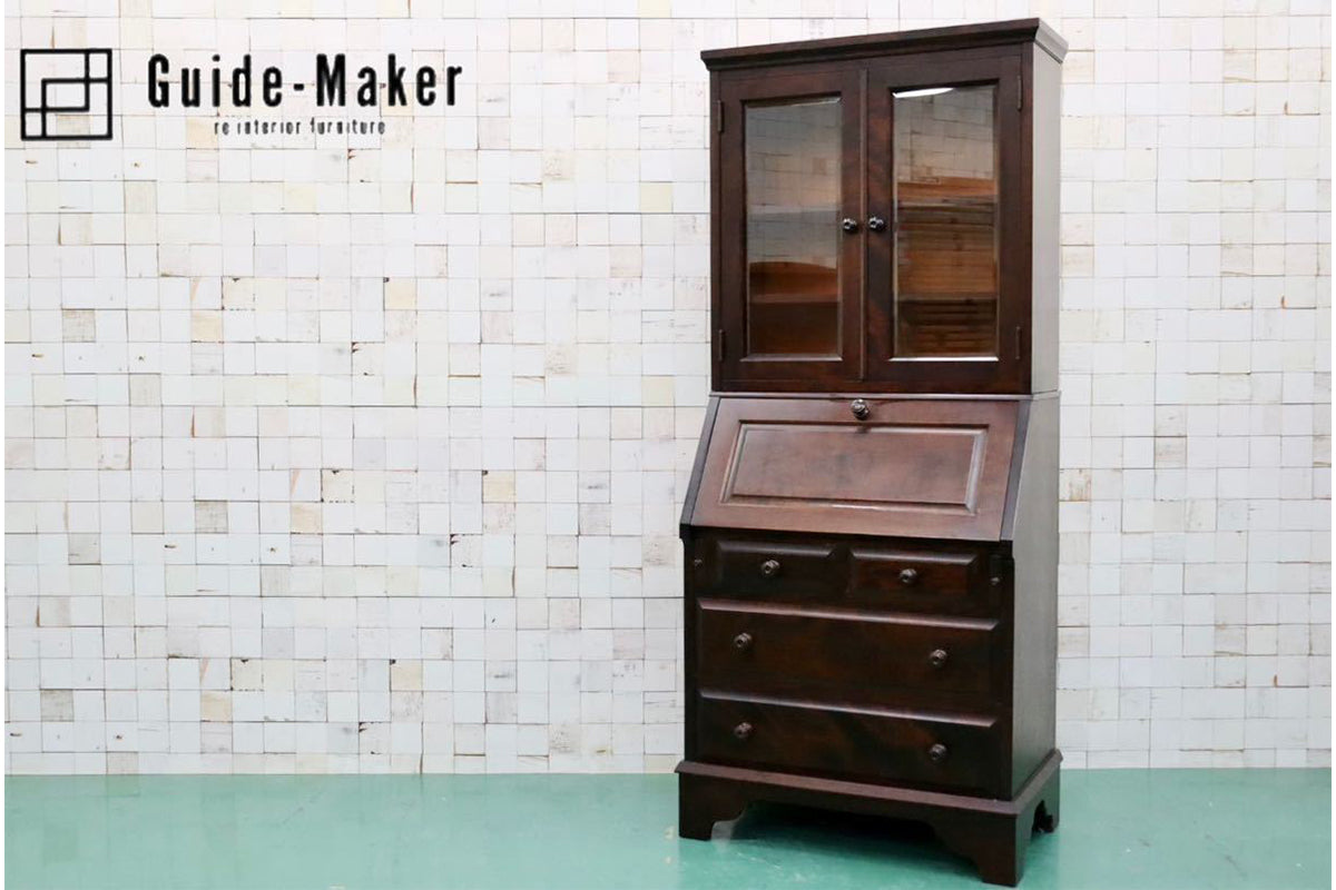 GMFH287○北海道民芸家具 ライティングビューロー 本棚 書棚 飾り棚 