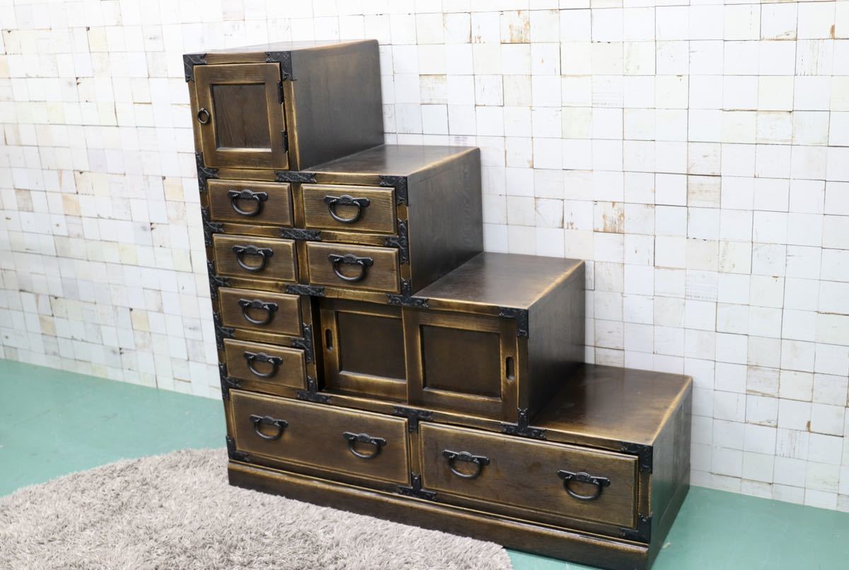 GMFS392○飛騨産業 / HIDA PROVINCIAL プロヴィンシャル 階段箪笥 サイドボード リビングボード オーク無垢材 最高級 現行定価94万 美品