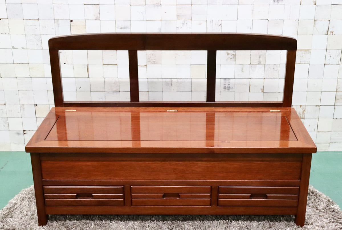 GMFT346○唐木 花梨 無垢材 囲炉裏ベンチ ダイニングチェア 長椅子 和家具 収納付き 炉端 和モダン レトロ アンティーク 希少