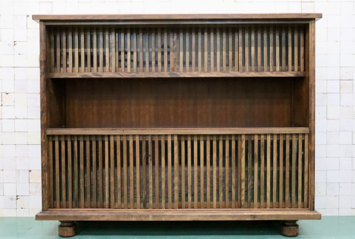GMFT338○九州民芸家具 サイドボード 飾り棚 リビングボード 食器棚 格子戸 茶棚 和家具 樺材 和室 座敷 和モダン アンティーク 定価約45万