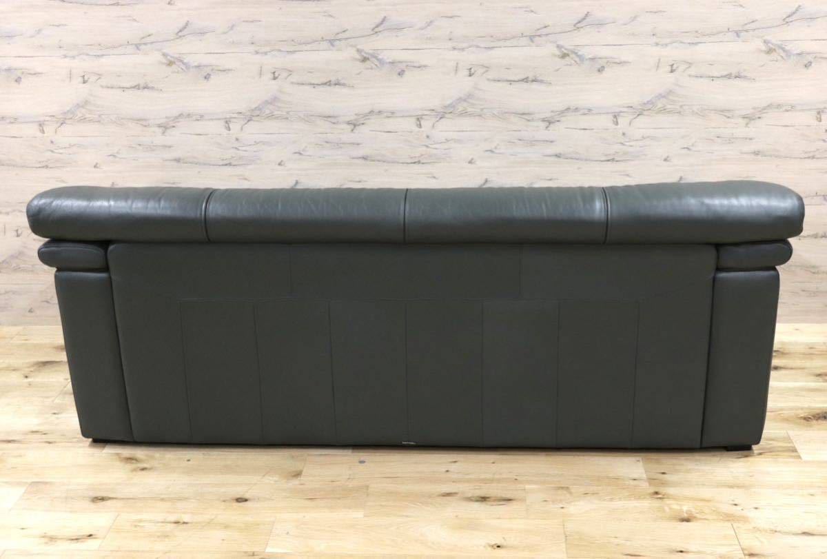 GMFH150○karimoku / カリモク 3人掛けソファ トリプルソファ 長椅子 本革 ダークグリーン 応接 モダン 国産家具 美品