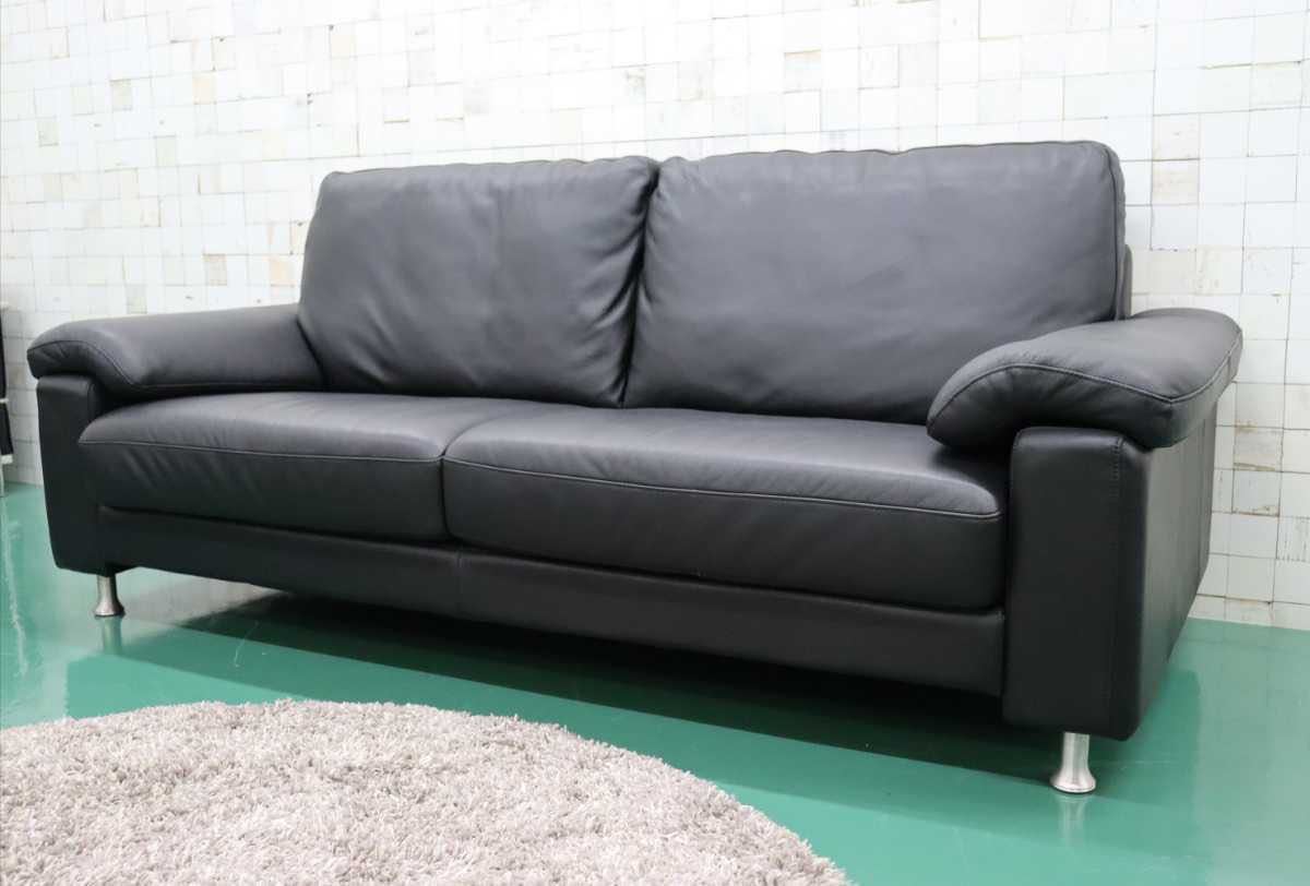 GMEH289B○HTL ワタリジャパン 3人掛けソファ トリプルソファ 黒本革 IDC大塚家具