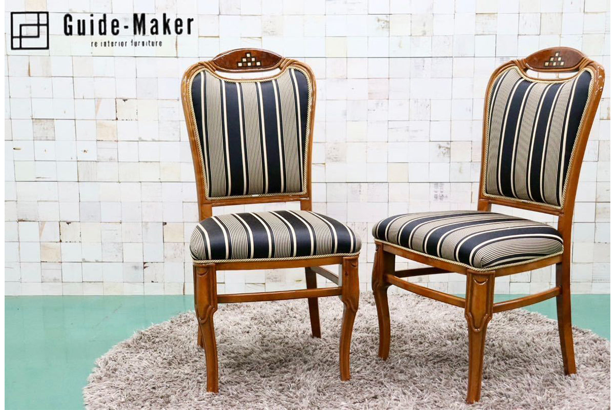 GMFK423B○イタリア製 輸入家具 ダイニングチェア 椅子 2脚セット ロココ様式 ファブリック 猫脚 クラシック エレガント 展示品