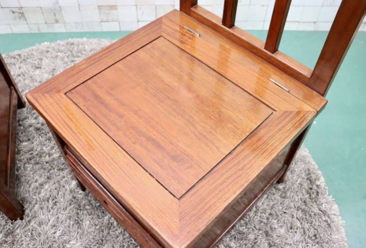 GMFT346○唐木 花梨 無垢材 ダイニングチェア 囲炉裏チェア 2脚セット 食卓椅子 和家具 収納付き 炉端 和モダン レトロ アンティーク 希少