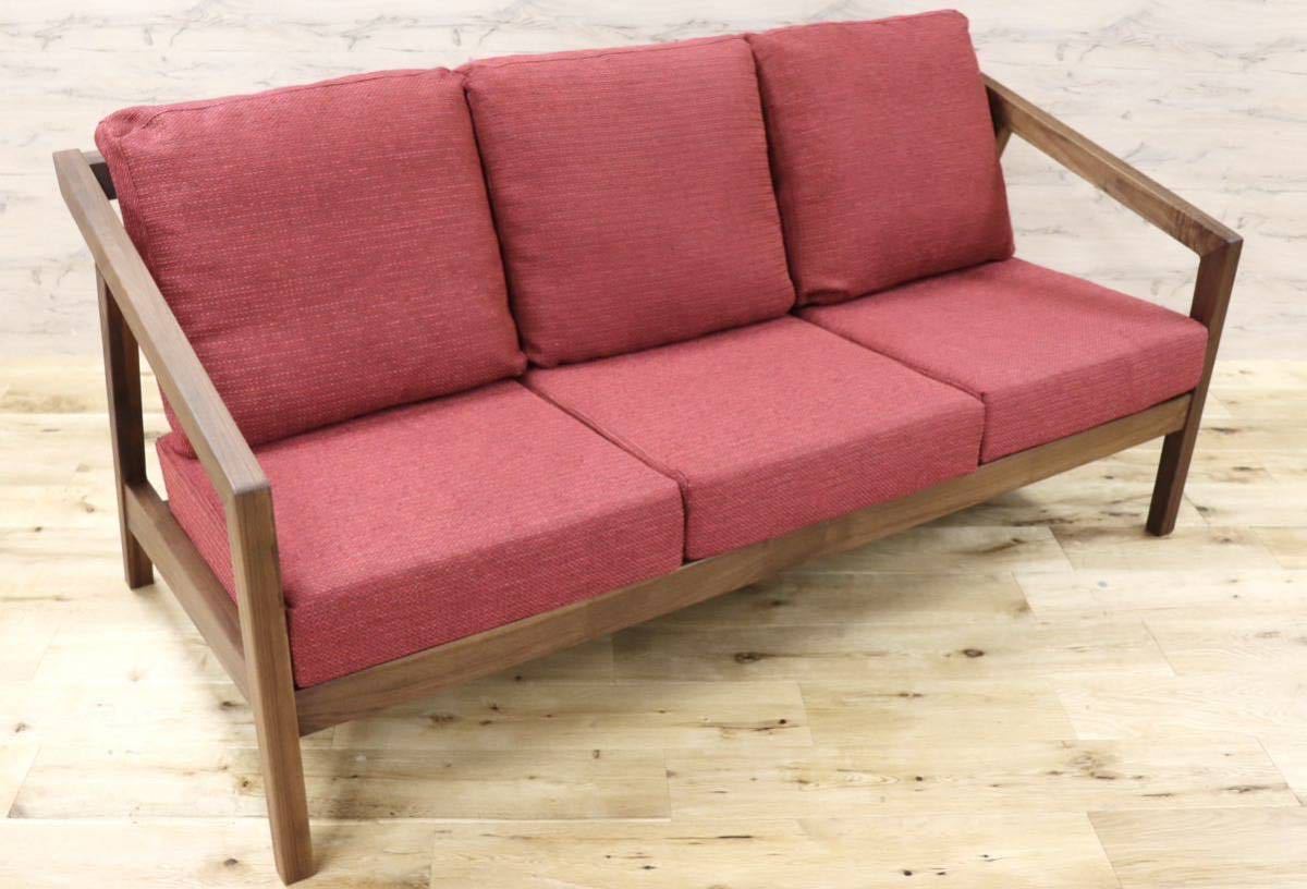 GMFK306○野田産業 / ND STYLE homme オム 3人掛けソファ トリプルソファ ファブリック ウォールナット材 オイル塗装 定価約25万 展示品