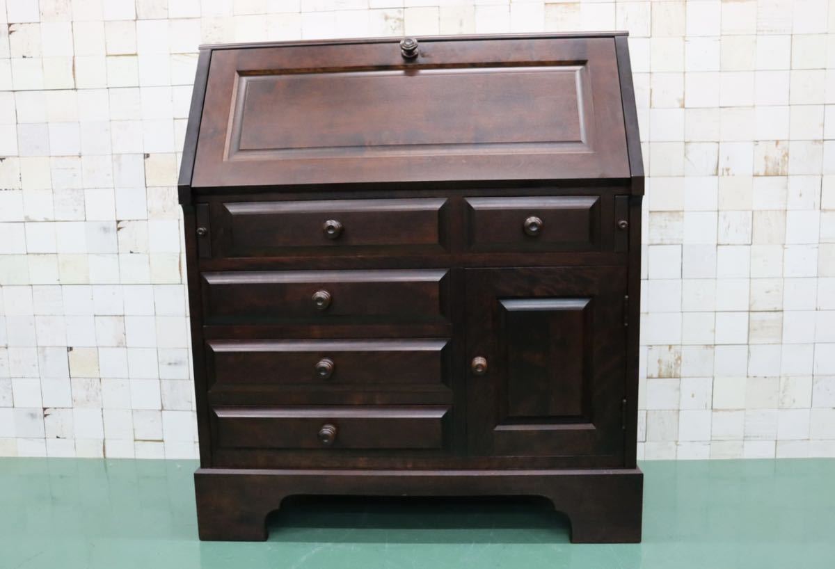 GMFK175○北海道民芸家具 ライティングビューロー デスク 学習机 書斎机 作業台 アンティーク 無垢 和モダン 定価約32万