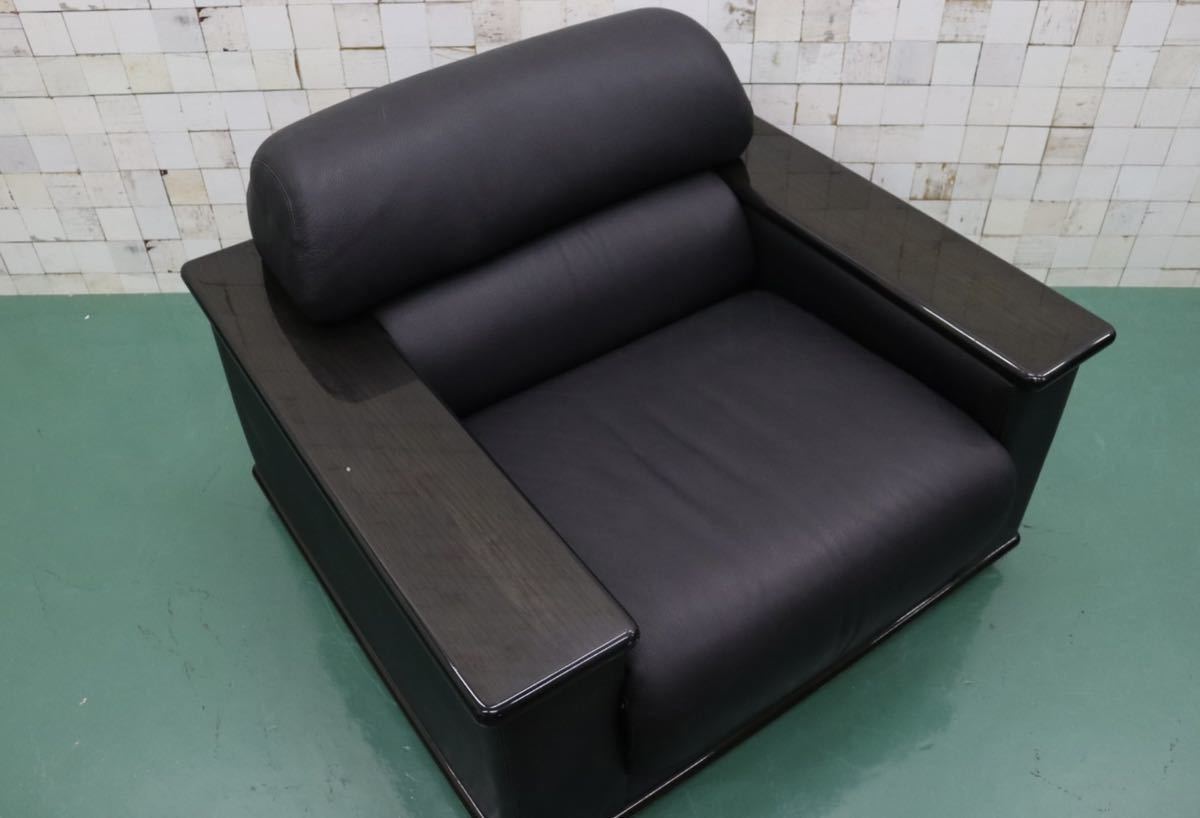 GMFK173A○YAMAHA / ヤマハ シングルソファ 1人掛けソファ 応接 ラウンジチェア アームチェア ブラック 本革 希少 国産ヴィンテージ