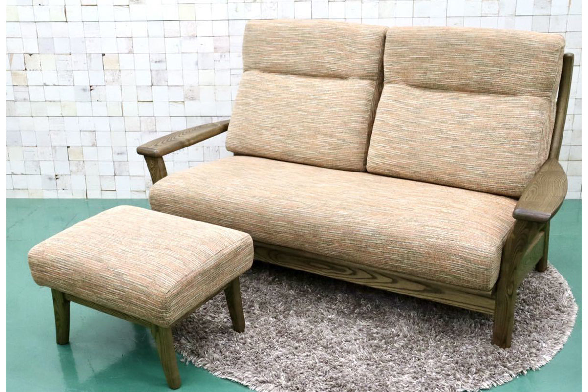 GMFT195○竹内家具2.5人掛けソファ ラブソファ オットマン フットスツール 長椅子 無垢材 ファブリック