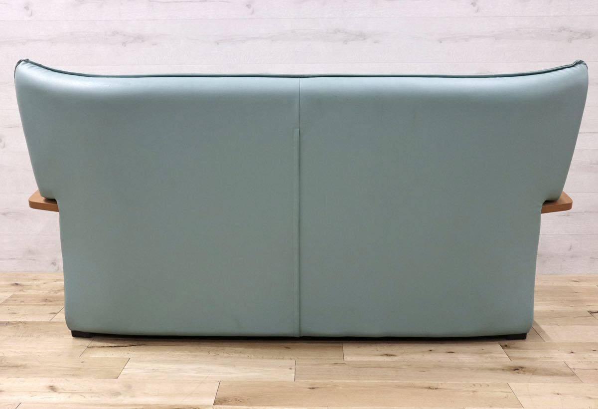 GMFN158○冨士ファニチア / FUJI FURNITURE 3人掛けソファ トリプルソファ ハイバック 曲木 ソフトレザー ミントグリーン