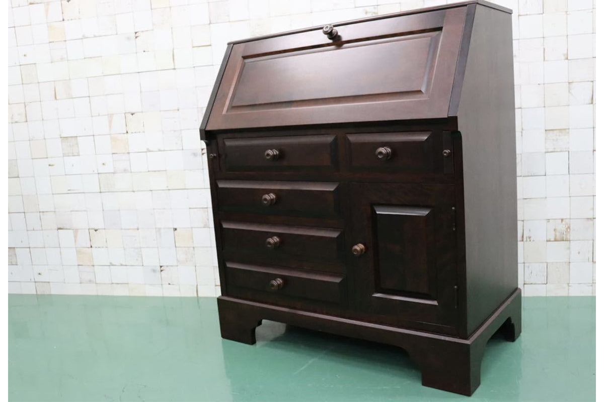 GMFK175○北海道民芸家具 ライティングビューロー デスク 学習机 書斎机 作業台 アンティーク 無垢 和モダン 定価約32万