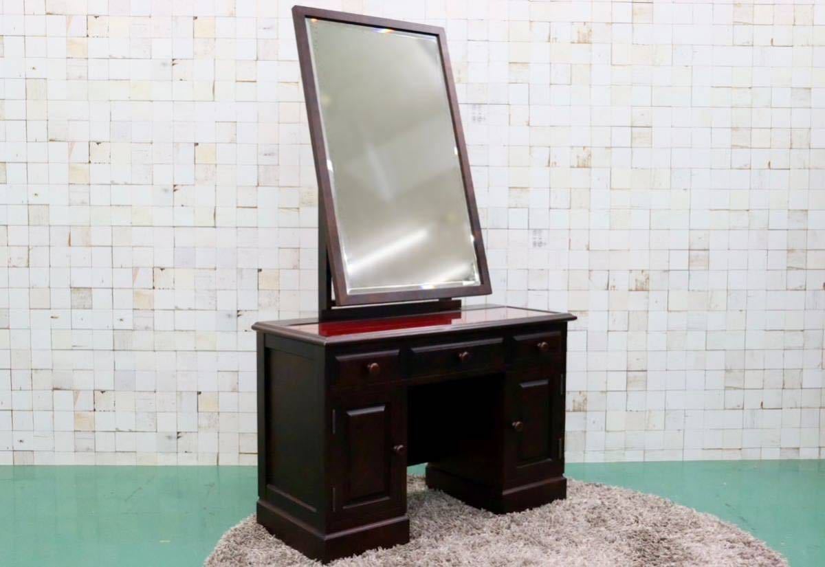 GMFH242○神居民芸家具 ドレッサー 鏡台 化粧台 スツール 無垢 樺材 ファブリック アンティーク レトロ 和モダン