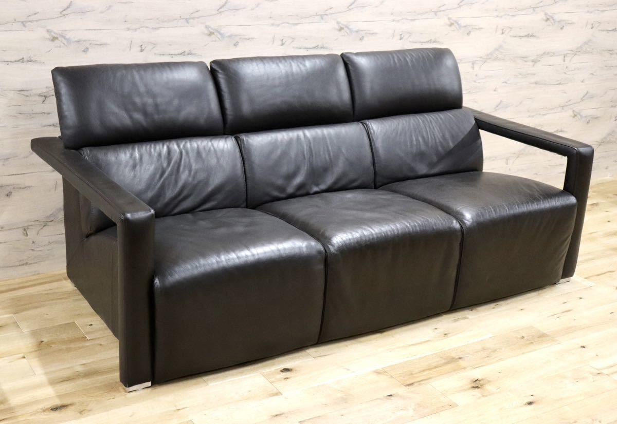 GMFF55○Domicil / ドミシール 3人掛けソファ トリプルソファ 長椅子 総革 チョコレート モダン ドイツ IDC大塚家具 定価約46万