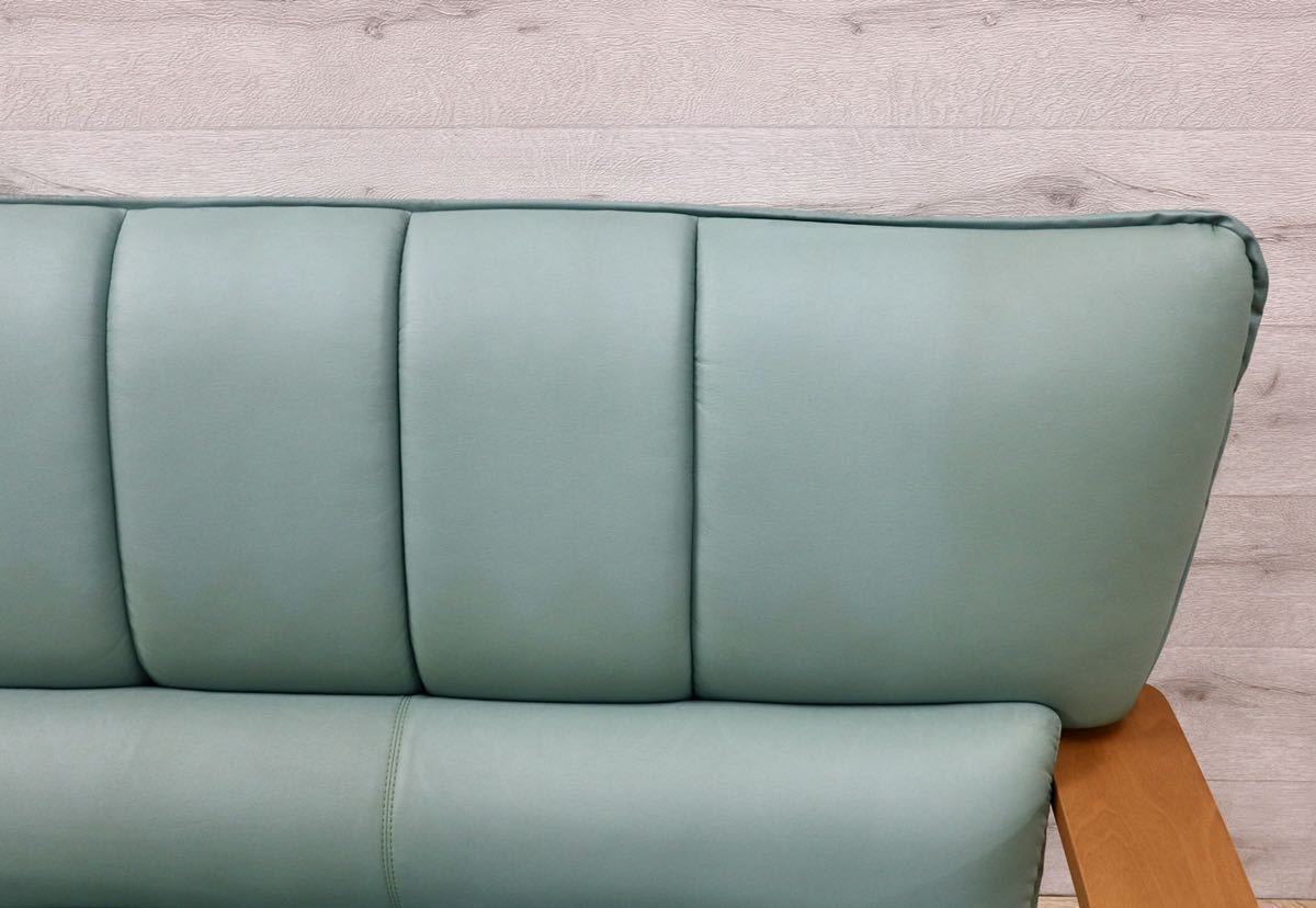 GMFN158○冨士ファニチア / FUJI FURNITURE 3人掛けソファ トリプルソファ ハイバック 曲木 ソフトレザー ミントグリーン
