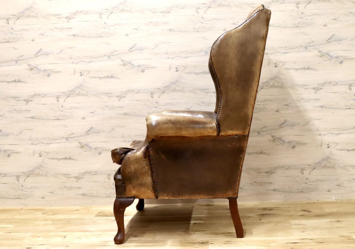 GMFK265○Lloyd's Antiques / ロイズ・アンティークス ウイングチェア 1人掛けソファ ラウンジチェア 英国 ヴィンテージ 本革 クラシック