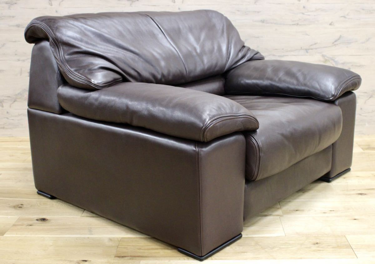 GMFN10F○karimoku / カリモク 1人掛けソファ シングルソファ 総本革 定価約27万 応接 肘掛け椅子 高級 家具 モダン 廃番