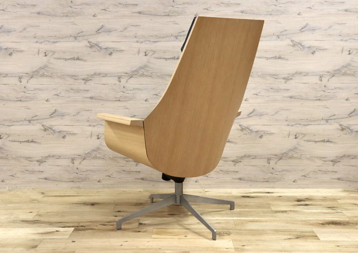 GMFS320A○北欧スタイル パーソナルチェア ラウンジチェア 回転椅子 本革 ブラック スタイリッシュ 検)北欧 デンマーク ヴィンテージ