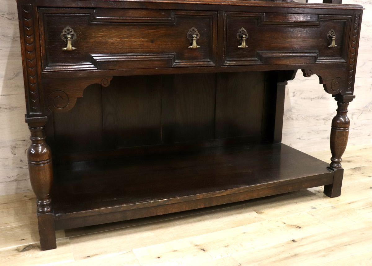 GMFH408○英国製 サイドボード キャビネット 飾り棚 収納棚 店舗什器 オーク材 無垢 クラシック アンティーク 輸入家具 定価約31万 展示品