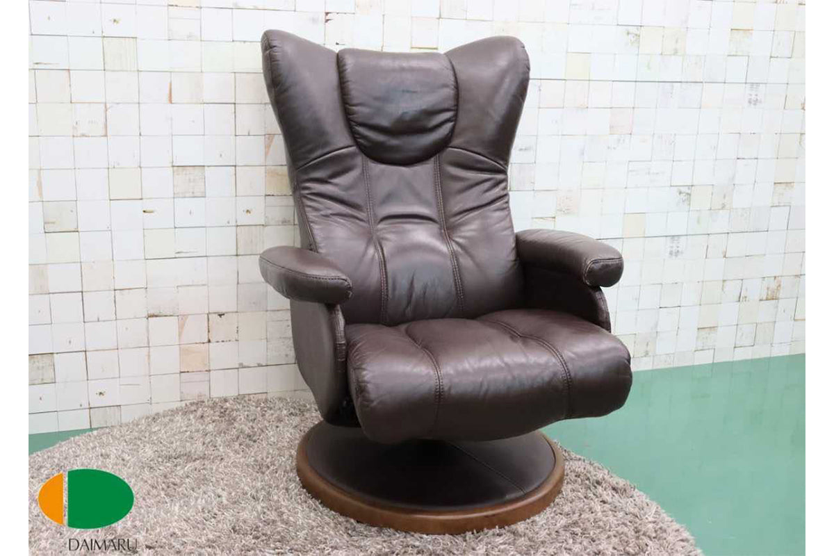 GMFT20○家具の大丸 リクライニングチェア パーソナルチェア シングルソファ 1人掛け 回転椅子 チョコレート 大川家具