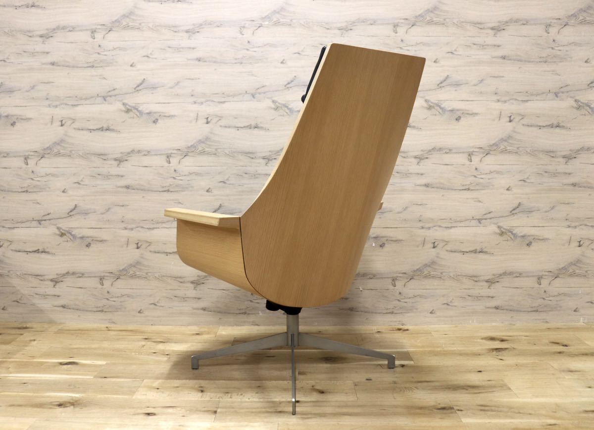 GMFS320D○北欧スタイル パーソナルチェア ラウンジチェア 回転椅子 本革 ブラック スタイリッシュ 検)北欧 デンマーク ヴィンテージ