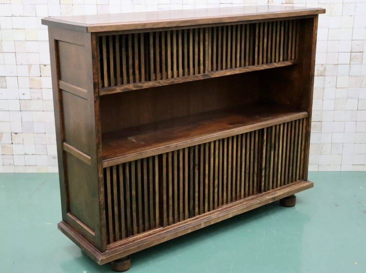 GMFT338○九州民芸家具 サイドボード 飾り棚 リビングボード 食器棚 格子戸 茶棚 和家具 樺材 和室 座敷 和モダン アンティーク 定価約45万