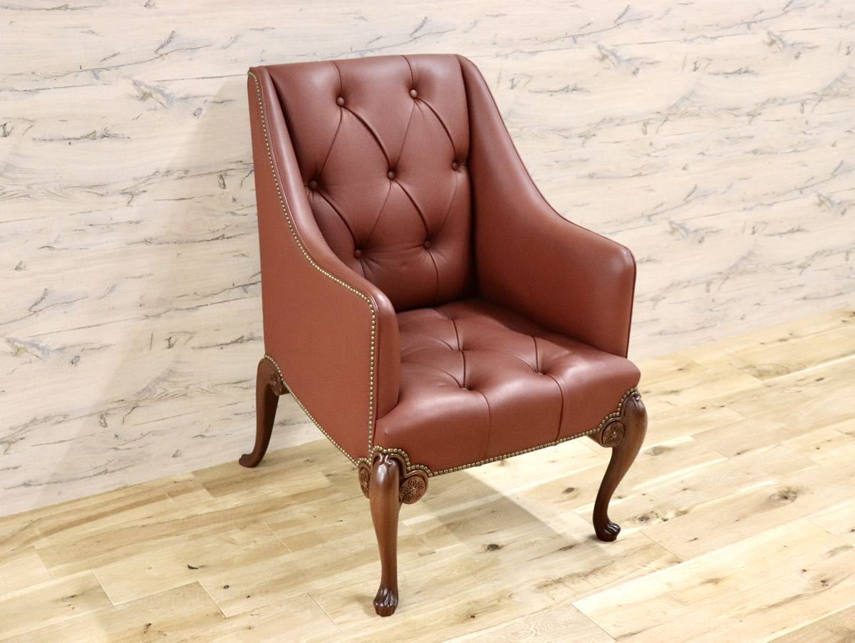 GMFK367F○MOBILIA / モビリア ウイングバックチェア 本革 ラウンジチェア 臙脂色 英国 クラシック ウォールナット材 約50万 展示品