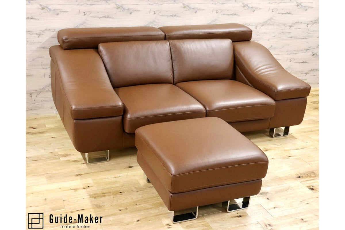 GMFN251○KELVIN GIORMANI / ケルビンジョルマーニ Luxury Sofas ラグジュアリーソファ 2人掛けソファ オットマン 総革 ブラウン 展示品