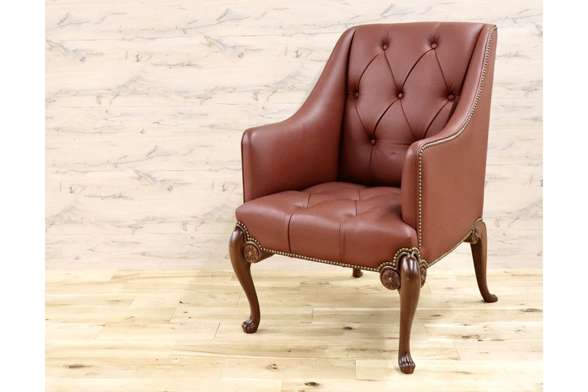 GMFK367F○MOBILIA / モビリア ウイングバックチェア 本革 ラウンジチェア 臙脂色 英国 クラシック ウォールナット材 約50万 展示品