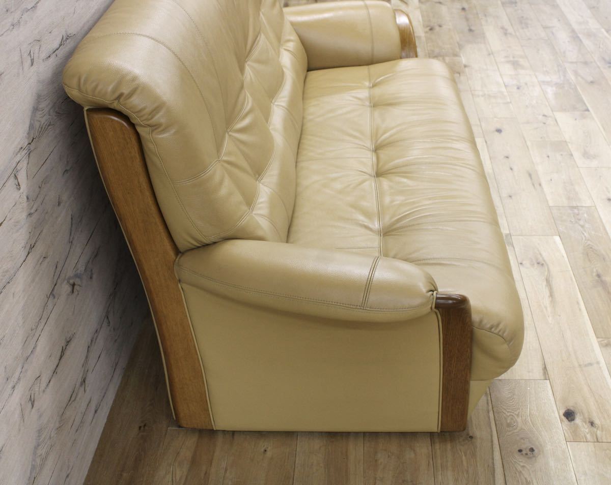 GMFH208○浜本工芸 / HAMOTO 3人掛けソファ トリプルソファ 長椅子 本革 楢材 ハイバック 国産家具