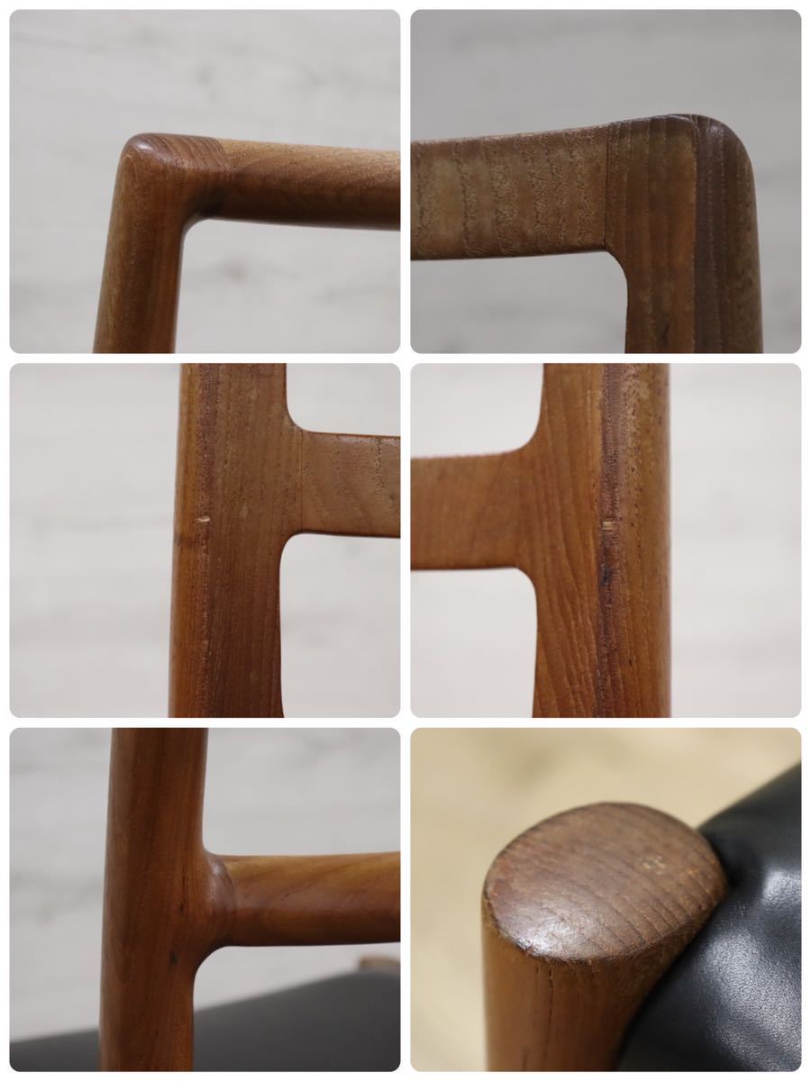 GMDTS93○ J.L.MOLLER / J.L.モラー NO.85 N.O.moller 北欧 ヴィンテージ ダイニングチェア デンマーク 希少 チーク材 革張り 張替済