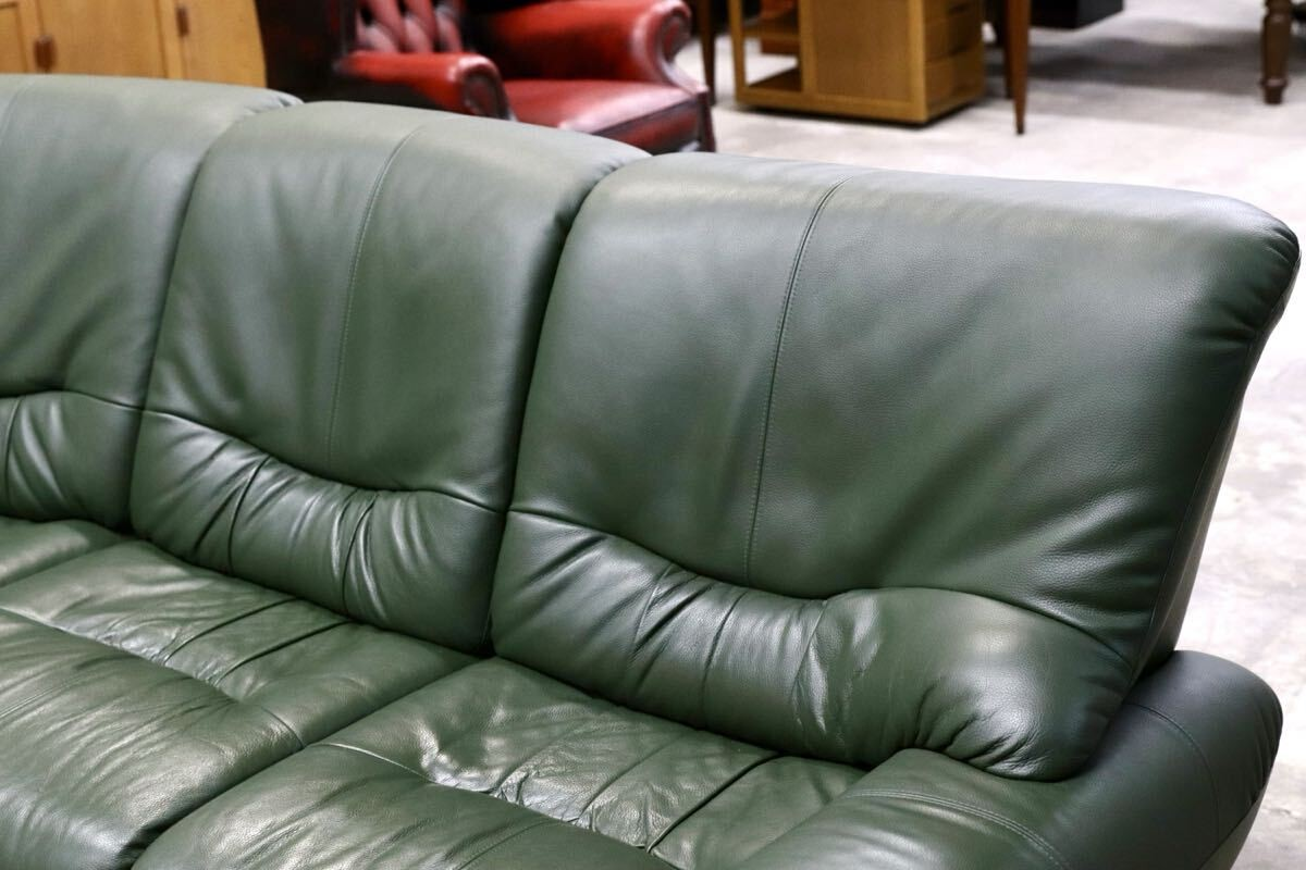 GMIH322○新象家具 コーナーソファ セパレートソファ 本革 緑 グリーン 応接椅子 長椅子 大分の老舗家具