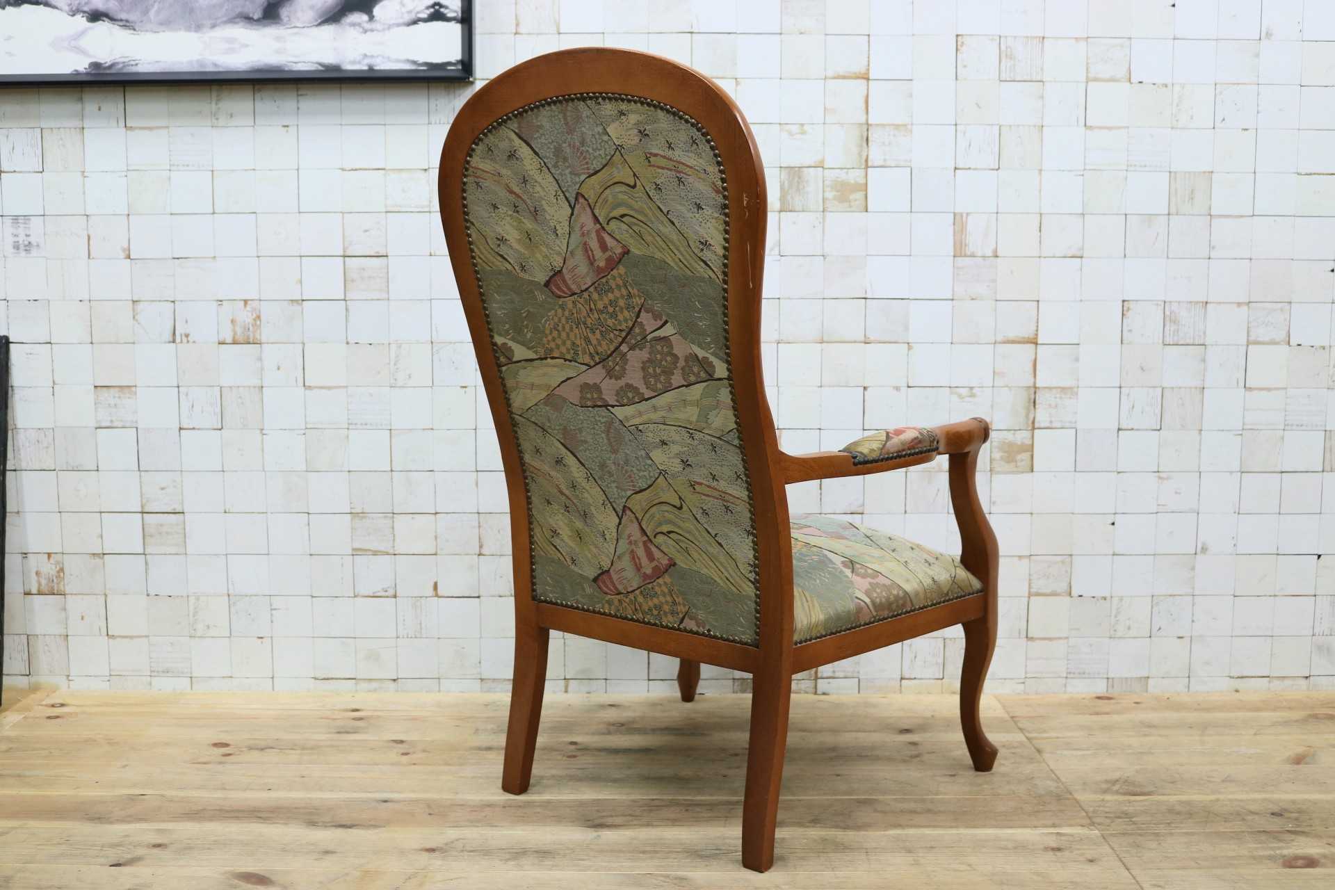 GMIK583○イタリア製 サロンチェア 椅子 アームチェア ファブリック 鋲打ち 猫脚 クラシック ヨーロピアン アンティーク調 ロココ調