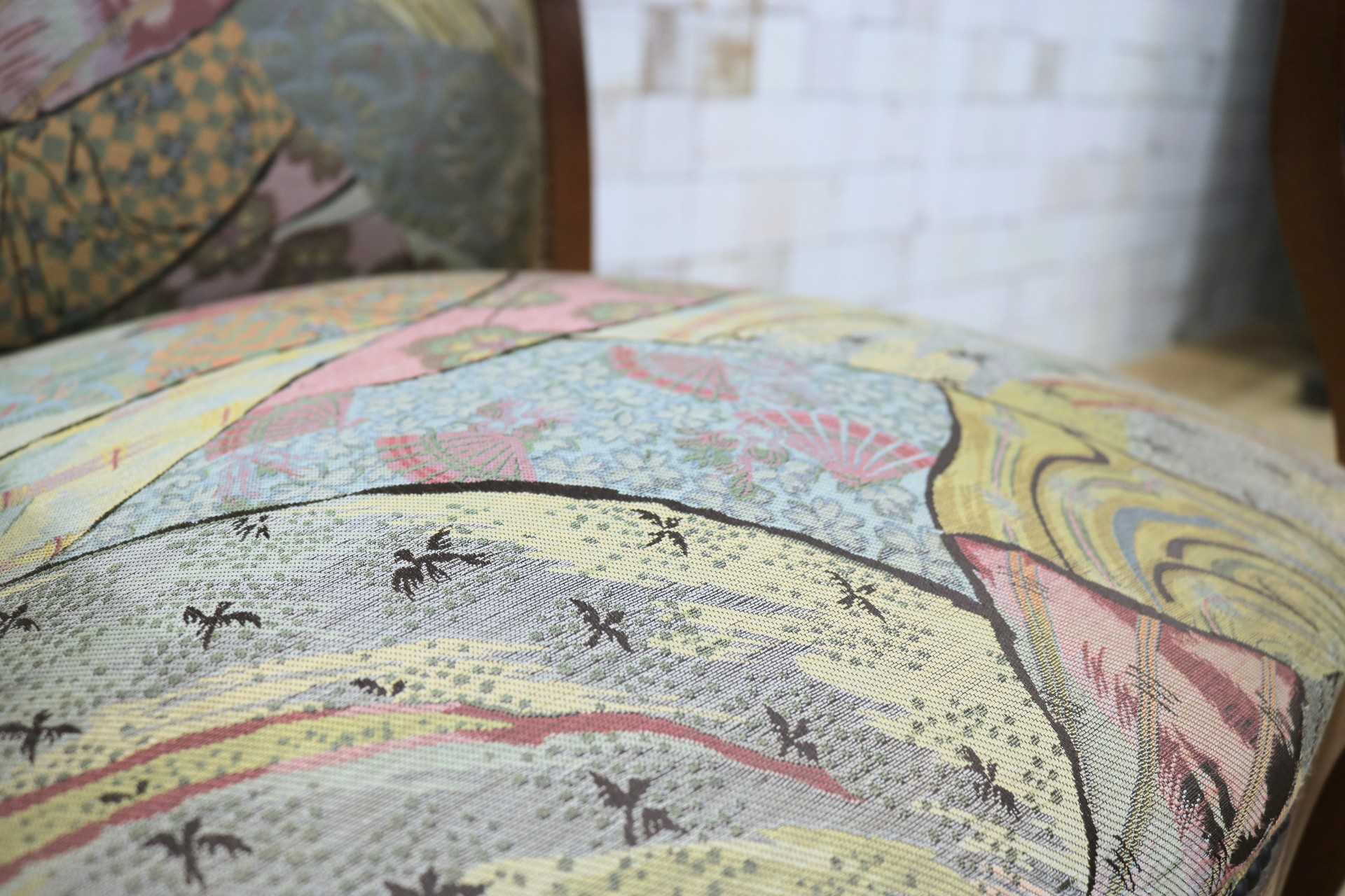 GMIK583○イタリア製 サロンチェア 椅子 アームチェア ファブリック 鋲打ち 猫脚 クラシック ヨーロピアン アンティーク調 ロココ調