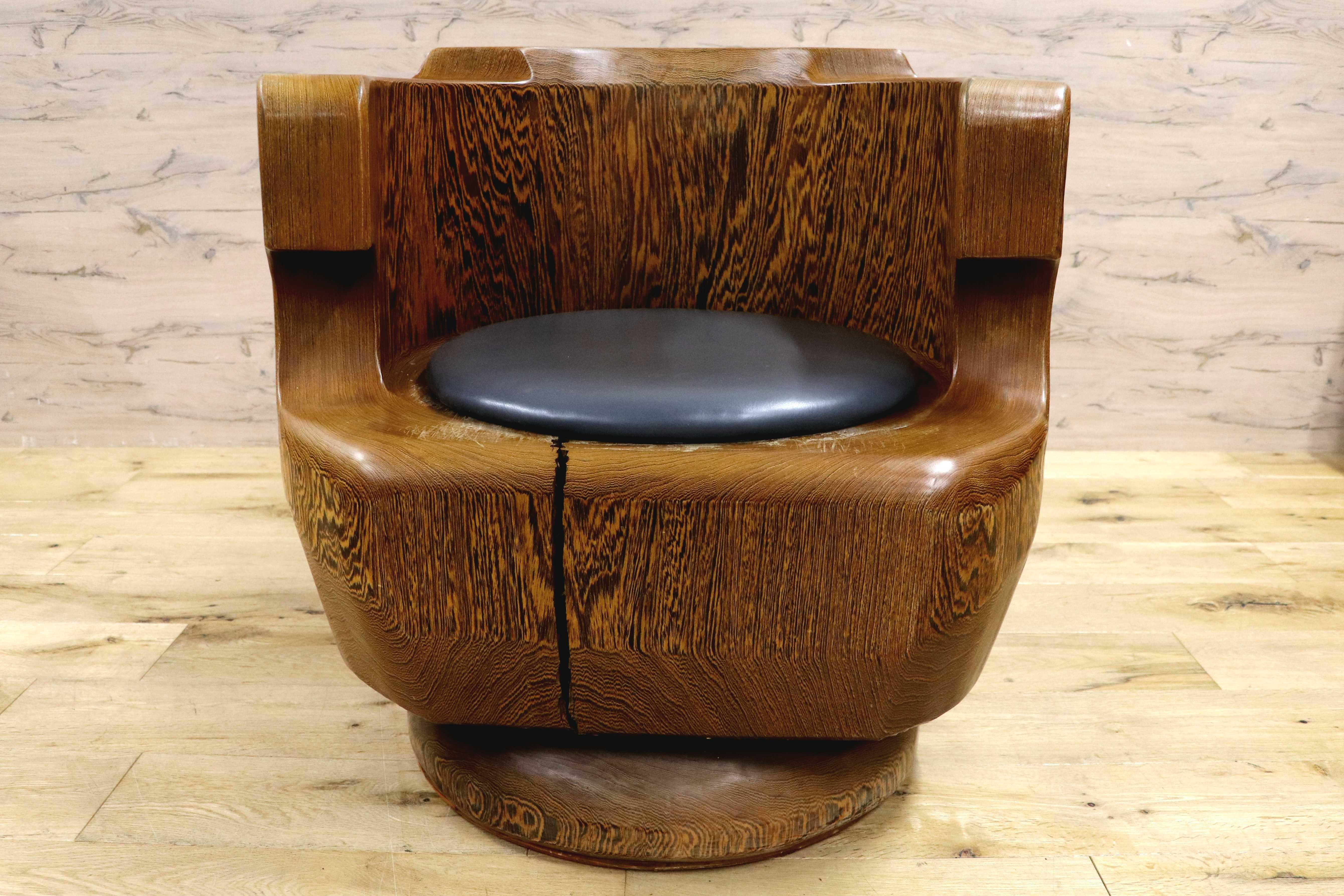 GMIH275C○鉄刀木 夕ガヤサン 大臣椅子 回転椅子 無垢材 応接 ラウンジ 和室 座敷 アンティーク