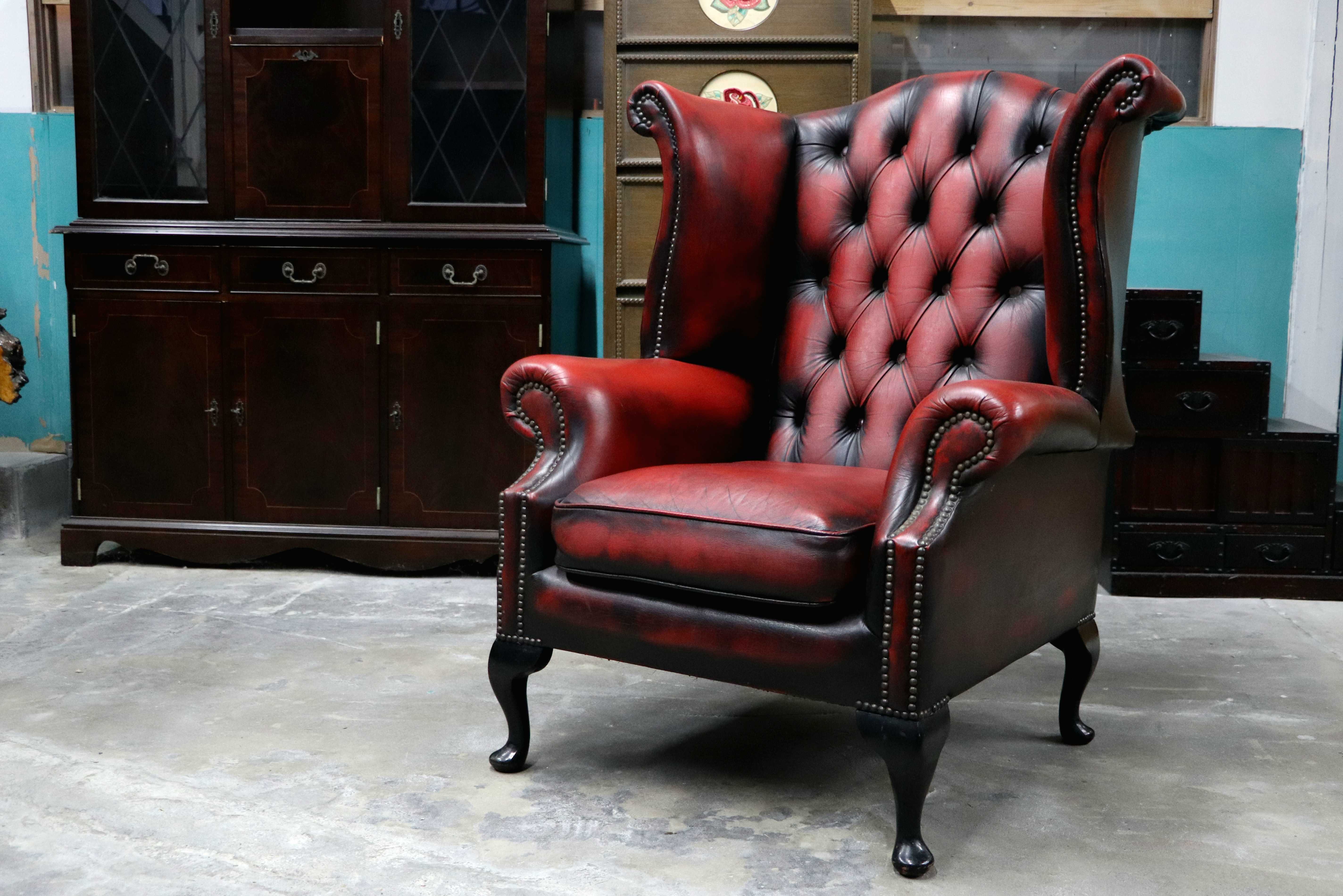 GMIO290A○チェスターフィールド ウィングバックチェア 1人掛けソファ シングルソファ 本革 英国 クラシック ヨーロピアン ヴィンテージ