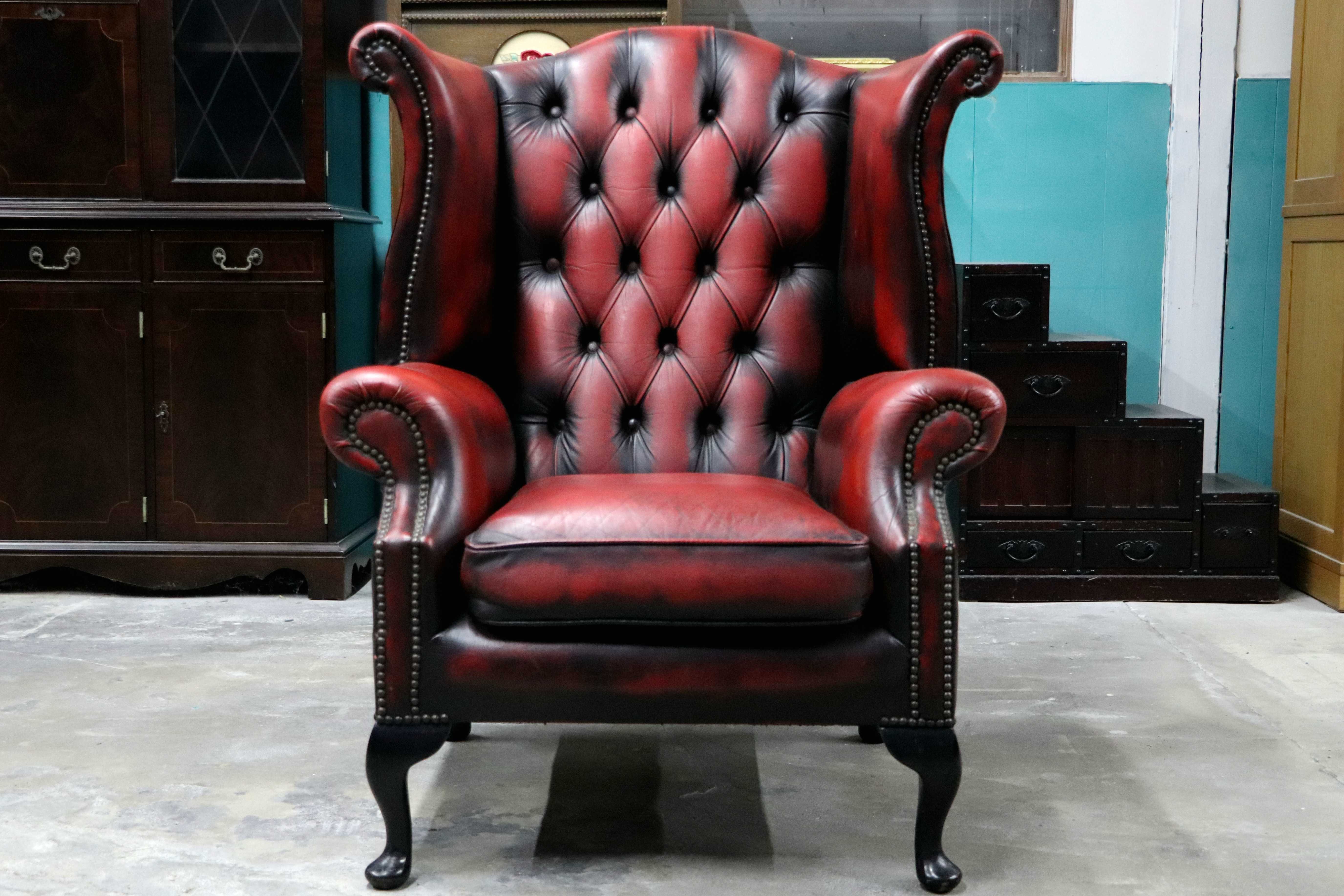 GMIO290A○チェスターフィールド ウィングバックチェア 1人掛けソファ シングルソファ 本革 英国 クラシック ヨーロピアン ヴィンテージ